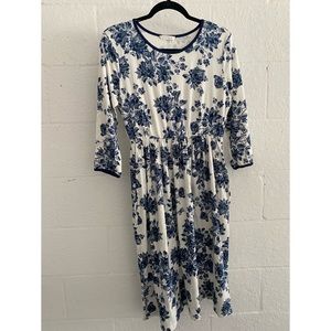 Blue and White Floral Midi Dress